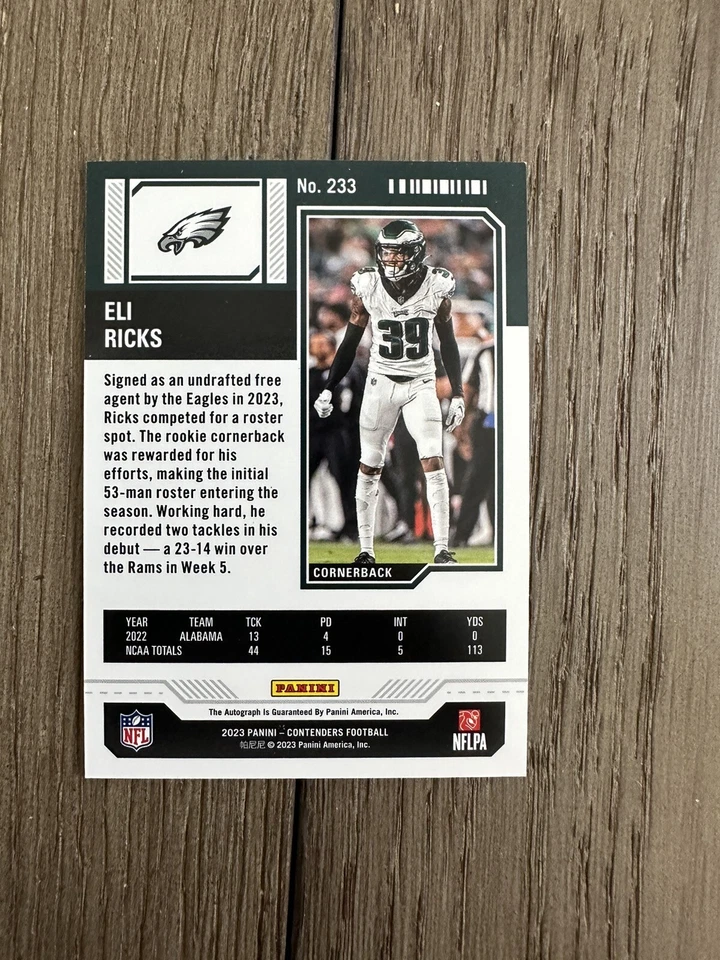 2023 Panini Contenders Football Eli Ricks Rookie Ticket Auto-Eagles #233 RC NFL - Image 2 of 2