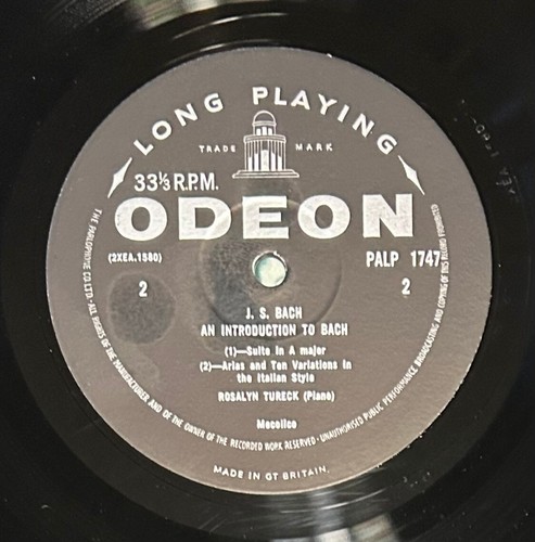 EMI-ODEON LP (P)ALP-1747: Rosalyn Tureck – An Introduction To Bach - UK 1960 - Picture 5 of 5