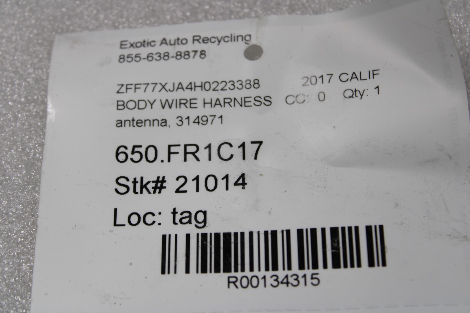 Ferrari California T, Antenna Wire Harness, Used, P/N 314971