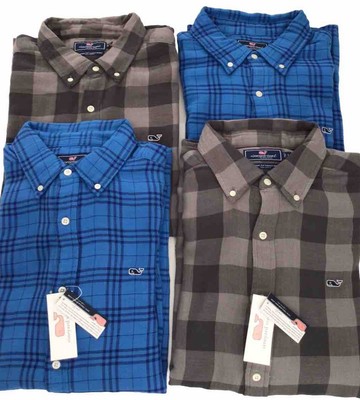 Vineyard Vines Whale Flannel Checks Long Sleeve Shirt-Select L,XL Blue,Gray NWT