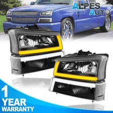 Pair Headlights Front Lamps w/ LED DRL For 2003-06 Avalanche Silverado 1500 2500