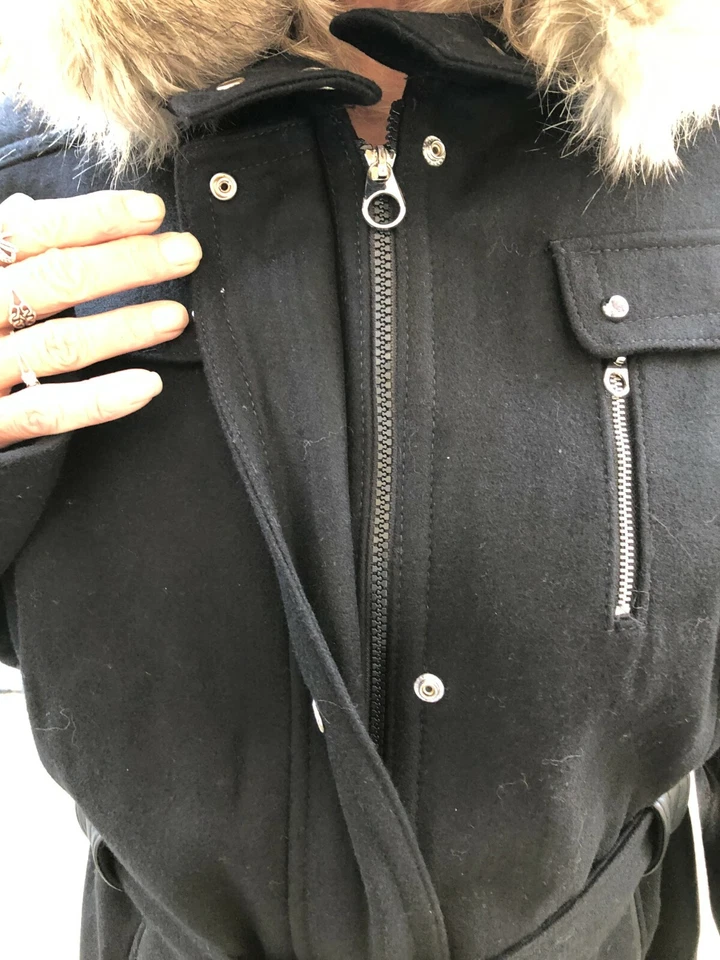 $240 Women's Apt. 9® Belted Hooded wool/poly Parka BLACK  Size 1X - Image 4 of 4