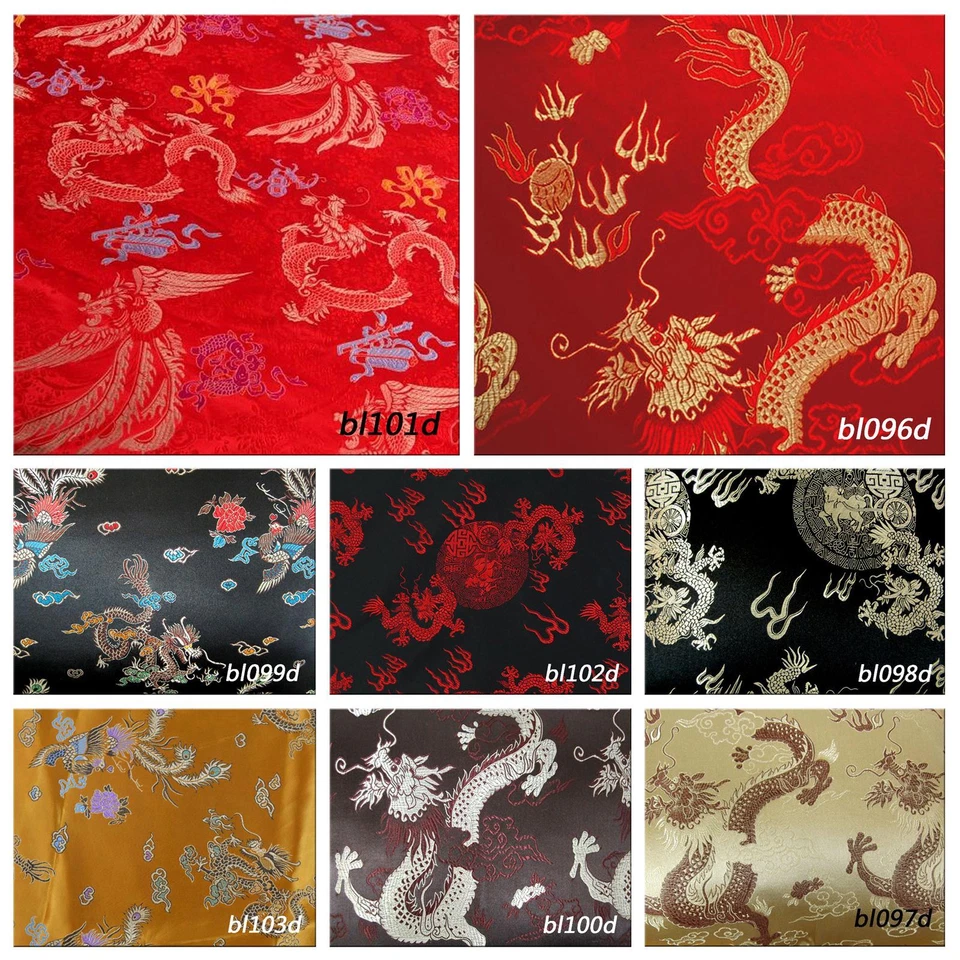 Faux Silk Brocade (Dragon Phoenix) Jacquard Damask Kimono Fabric Material BL4 - Image 2 of 4