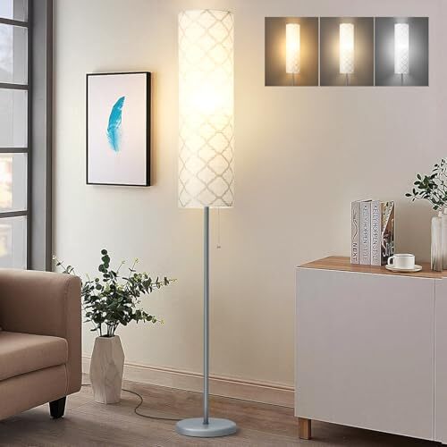 65" Floor Lamp for Living Room - Minimalist Paper Lantern Tall Corner Silver - Picture 2 of 8
