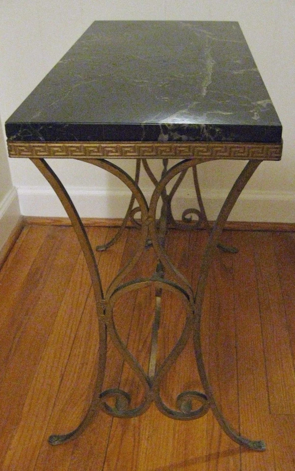 复古法国路易十六风格大理石上衣锻铁厅控制台桌  — 第 4/4 张图片