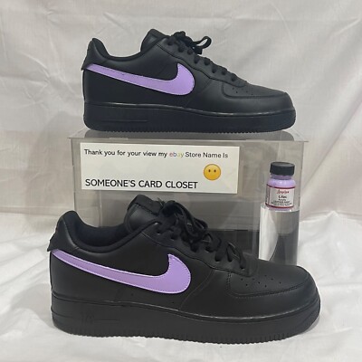 Nike Air Force 1 Low Black (Lilac Custom Painted Swoosh) SC-#43B