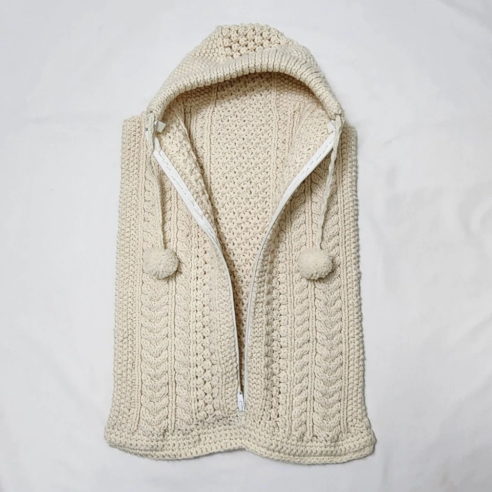 Hand Knit Wool Baby Bunting Vtg Snuggle Sack Gender Neutral Infant Winter Snow - Image 2 of 4