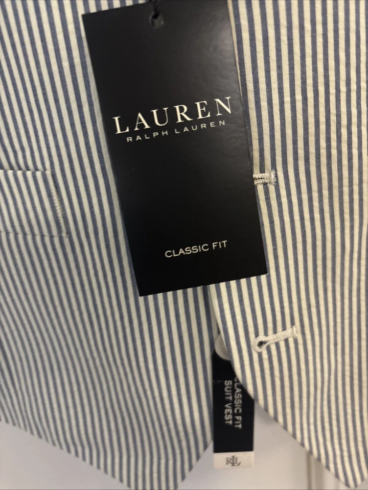 New Ralph Lauren Blue Seersucker Stripe Vest S Small 36 - Image 3 of 4