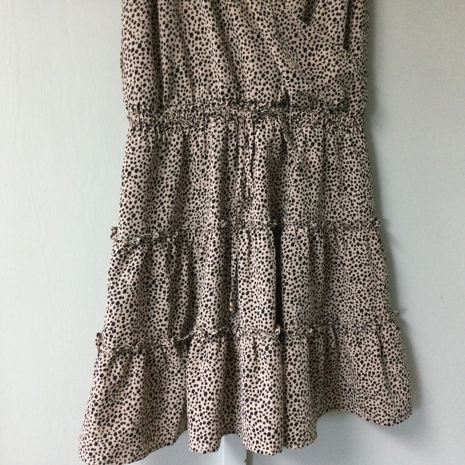 VALENTINO Abito a mezzaluna taglia grande spaghetti strap ginocchio a strati marrone maculato Sweetheart