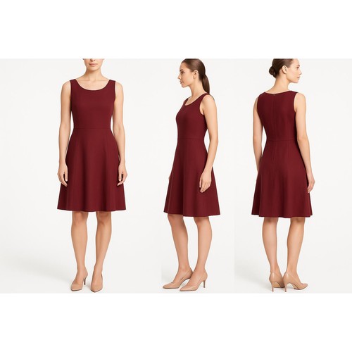Lafayette 148 New York Burgundy Solid Linen Cotton Knee Length A Line Dress 4