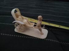 Vintage 1950s Miniature Plastic Celluloid Man Pulling Rickshaw w Geisha Girl Pas