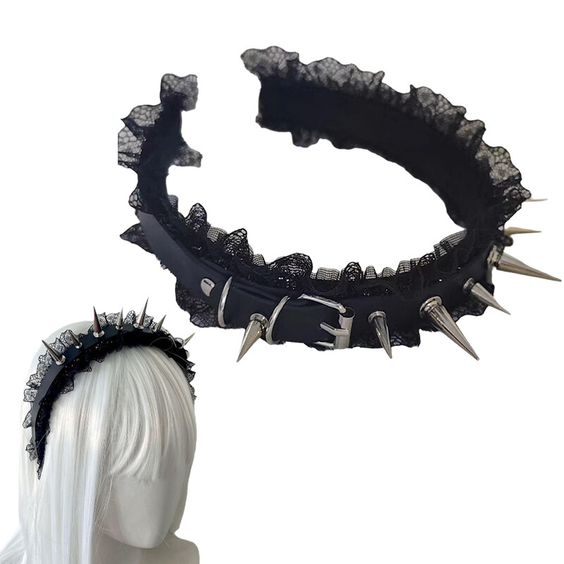 Harajuku Gothic Lolita Punk Dark Lace Rivet Pointed Nail Black