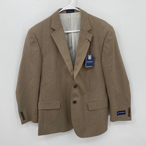 Stafford Essentials Dress Coat Long Sleeve Buttons Taupe Size 40 Short Mens - Picture 1 of 11