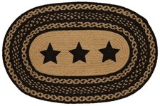 20" x 30" Eco Friendly Tan Braided Rug Oval Farmhouse Black Stars Fire Resistant