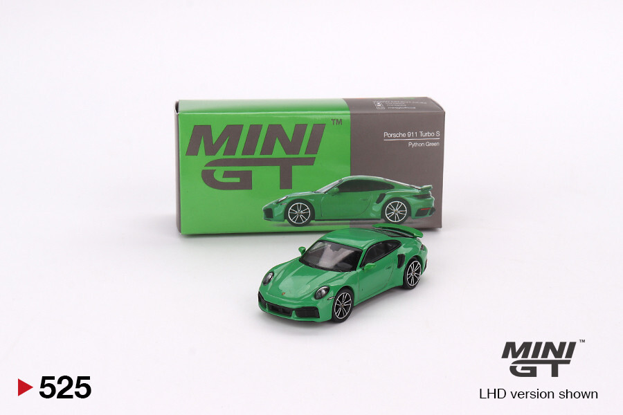 MINI GT Porsche 911 Turbo S Python Green No.525 (LorR Random
