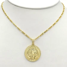 14K Gold Plated Saint Benedict Double Sided Pendant. Medalla de San Benito