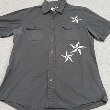 Camisa Carbono XL Negra Abotonada Estrellas Corona Águila Gráfico Western Rock Punk