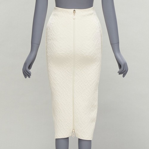 FENDI SKIMS cream logo jacquard high waisted pencil skirt IT36 XXS - Afbeelding 5 van 10