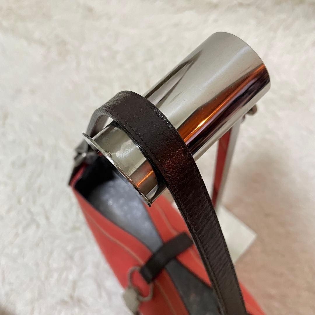 Burberry Blue Label One Shoulder Hobo Bag Red Leather Horse Logo Silver New thumbnail 6