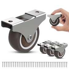 4 PCS 2 Inch Low Profile Fixed Caster Wheels Brown Furniture Rollers Kit