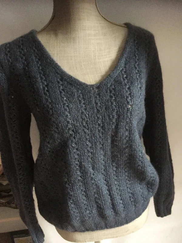 Magnifique pull mohair et soie tricoté main GRIS FONCE - Photo 1/2