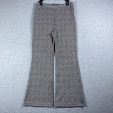 Forever 21 Pants Womens Gingham Check Plaid Stretch Sz M Side Zip Flare Black/Wh