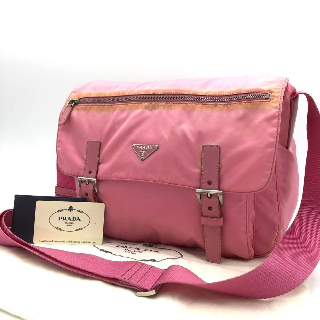 PRADA Vela Sport Nylon Shoulder Bag Pink BEGONIA Authentic Crossbody Excellent