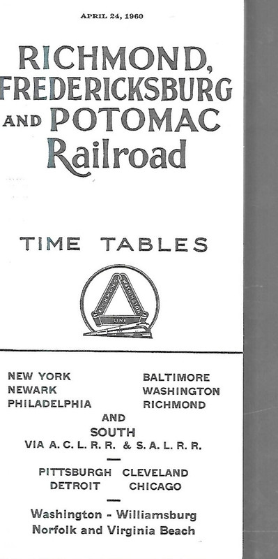 RF&P RICHMOND FREDERICKSBURG & POTOMAC TIME TABLES 4/24/1969 W/ ACL + SAL TRAINS