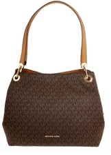 NWT Michael Kors 30H6GRXE3V Raven Large Shoulder Bag in Signature Brown