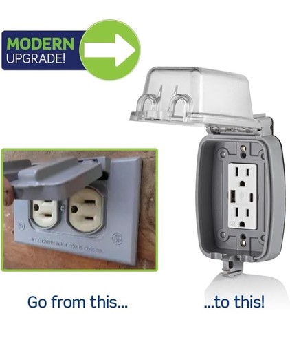 25W Decora Weather-Resistant USB Outlets Type A/Type-C W5633-BW-White - Picture 10 of 10
