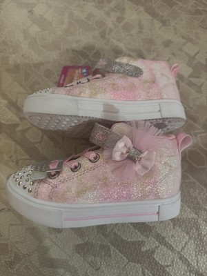 Twinkle Toes Skechers Girls Pink Glitter High Top Light Up Sneakers US 8c 