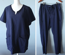 2 Sets x Scrubstar Medium / Large Navy Blue  Black Scrub Top  Pants POCKETS