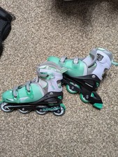 Roller Derby Roller Blades Adjustable Women's Sizes 6-9, White/Teal