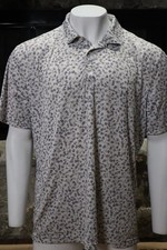 PUMA XL Men's Polo Golf Shirt Leaf Floral Pattern Performance White Gray Golf