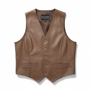 Wilsons Men's Brown Leather Vest Size Lg Snap Front Western Biker Country Fest