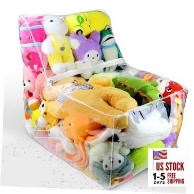 Clear Stuffed Animal Bean Bag Chair Cover for Kids, Waterproof Large Stuffable 