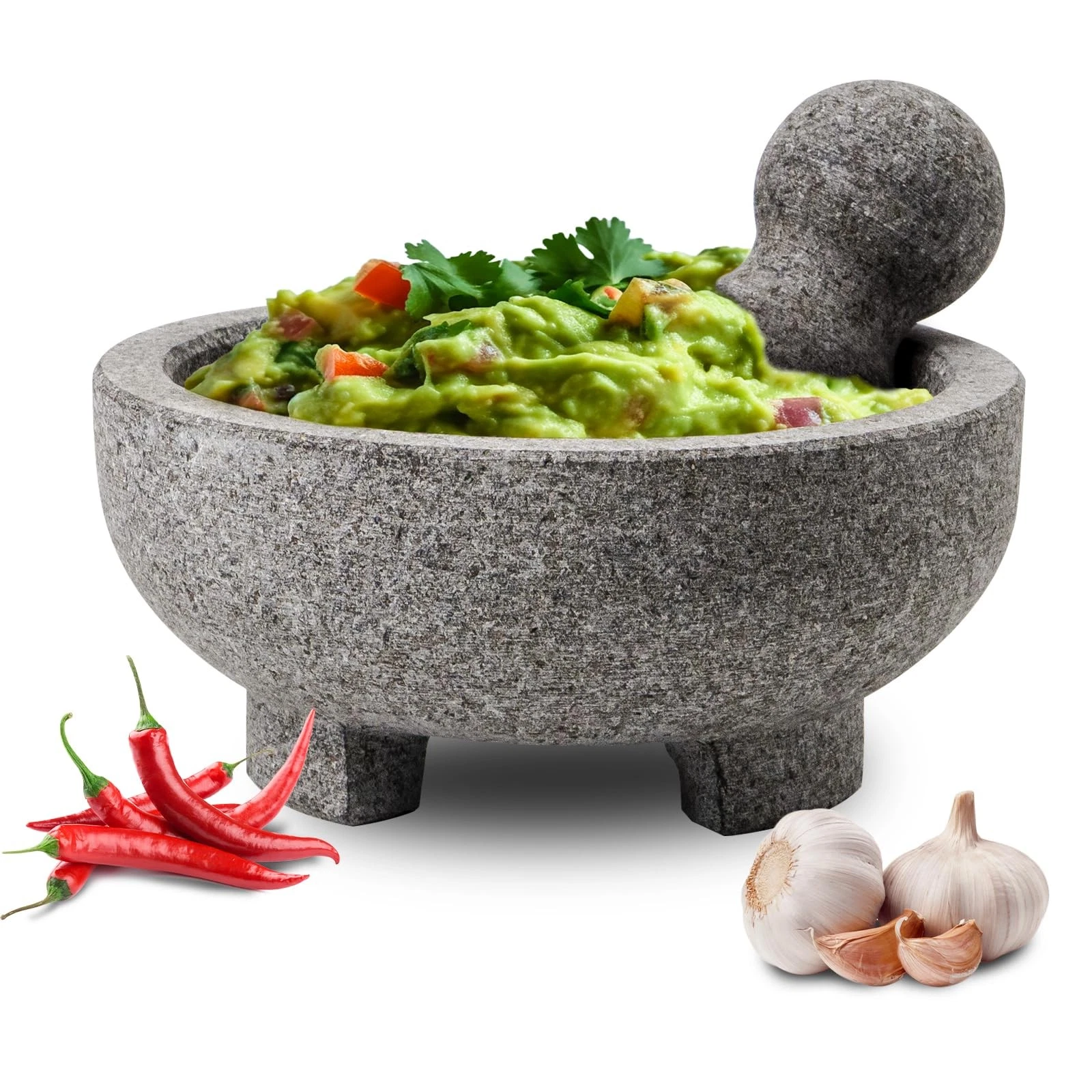 WhiteRhino Mortar and Pestle Set, 4 Cup Natural Unpolished Granite Grey