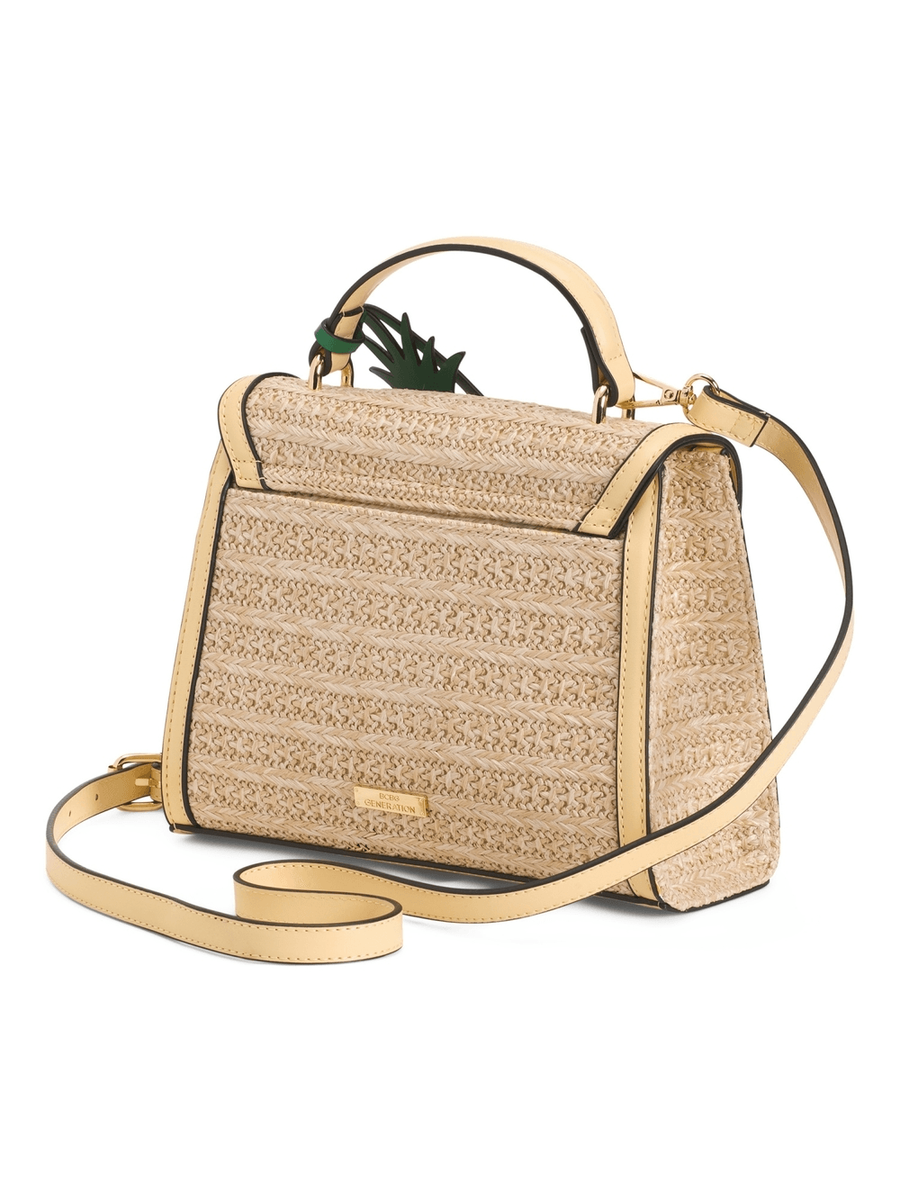 BCBGeneration Straw Satchel with Yellow Pineapple Embroidery | eBay