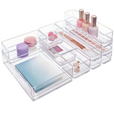 10-Piece Stackable Clear Drawer Organizer Set  Multi-Size Trays for Makeup  Of