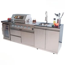 46" 4-Burner Barbecue Island Grill w/ Cooler & Sink 72000BTU Gas Outdoor Kitchen