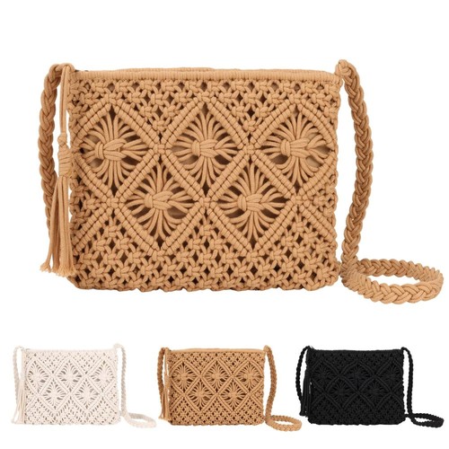 Women Straw Crossbody Bag Summer Bohemian Beach Shoulder Bag Travel Handbag UK
