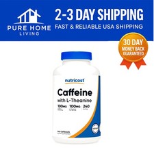 240 Capsules Caffeine  L-Theanine Supplement - Non-GMO, Gluten-Free Formula