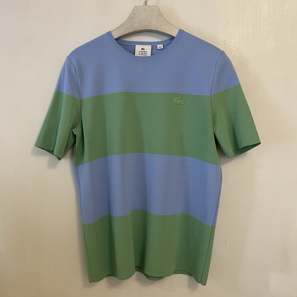 Suéter Lacoste Live para mujer tejido a rayas bloque de color talla 40 azul verde AF2925 Foto 4 de 4