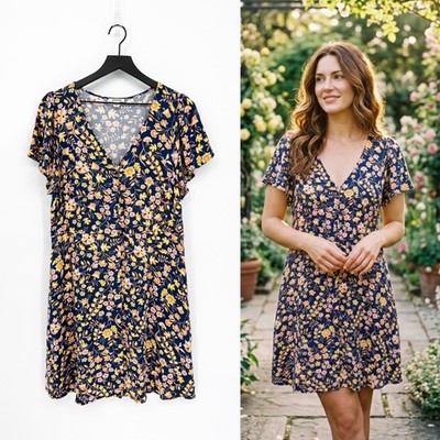Goodthreads Women's Large Boho Floral Button Down Mini Dress Blue