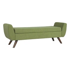 HomePop 17" Seat Height Modern Fabric & Wood Storage Bench in Olive Green