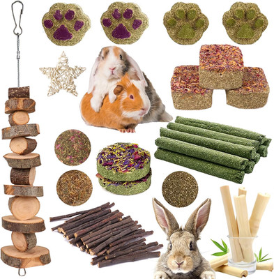 Grddaef Rabbit Toys, Guinea Pig Toys 25 Pcs Natural Timothy Hay Bunny Chews and