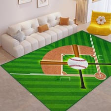 Washable Low Pile Baseball Rug 5x7- Sports Decor for Boys Room, Non-Slip Kids...