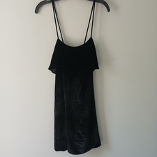 Madewell Women's Size Medium Crushed Velvet Ruffle Mini Dress Black Stretch