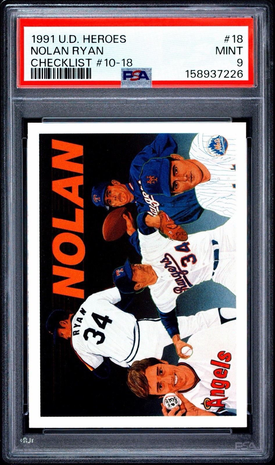 1991 UPPER DECK HEROES NOLAN RYAN #18 HOF CHECKLIST #10-18 PSA 9