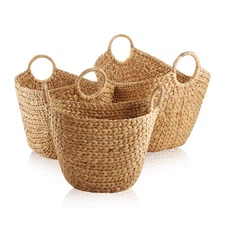 3pc Hyacinth Boat Baskets, Storage Totes for Laundry, Blankets, Toys - Natural